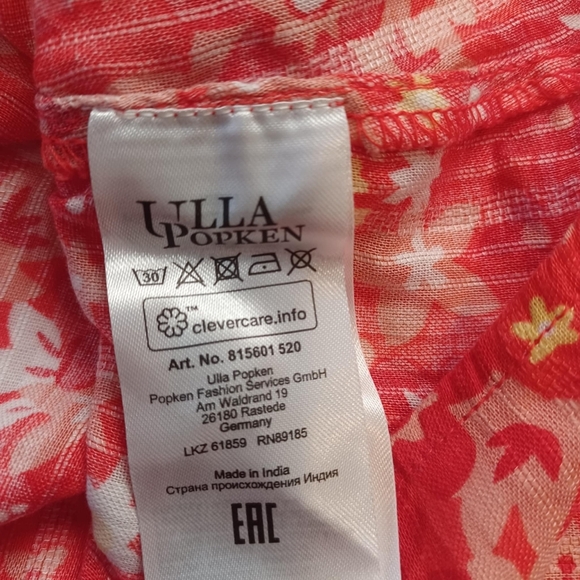 Ulla Popken Red/Wht Floral Tunic Top Womens US SZ 32/34‎ V-Neck Short Sleeve NWT - Picture 6 of 7